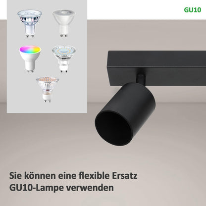 ZMH Deckenleuchte 3 Flammig Deckenlampe Schwarz - Deckenstrahler GU10 Modern Deckenspot K¨¹chelampe Schwenkbar 350¡ã MAX.25W lampe f¨¹r Wohnzimmer Schlafzimmer K¨¹che Flur (ohne Leuchtmittel)