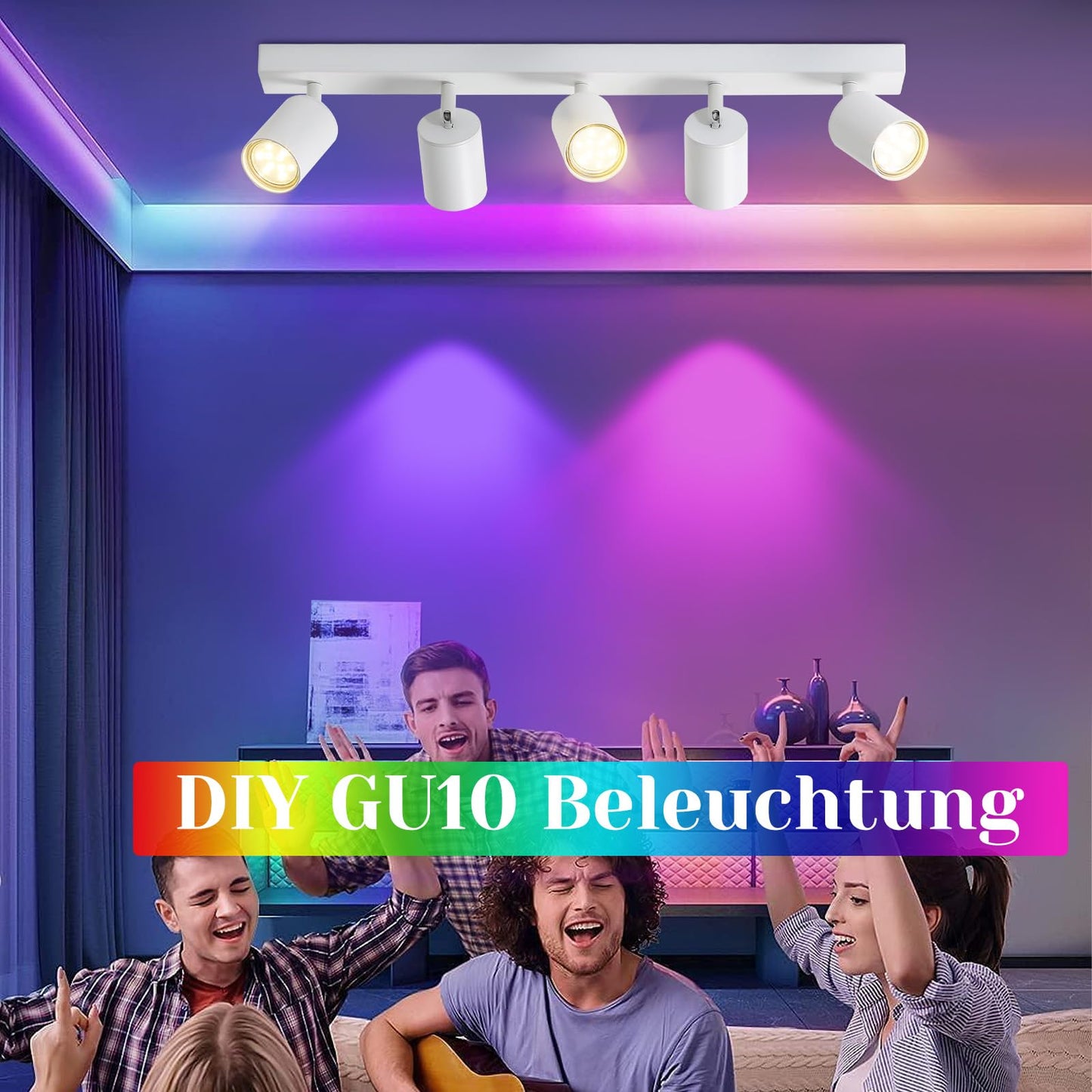 ZMH LED Deckenleuchte Weiß Deckenstrahler: GU10 Deckenlampe Spots 5 Flammig 330°Schwenkbar Deckenspots Modern Flurlampe Industrial Wandstrahler für Wohnzimmer Schlafzimmer Küche Ohne Leuchtmittel