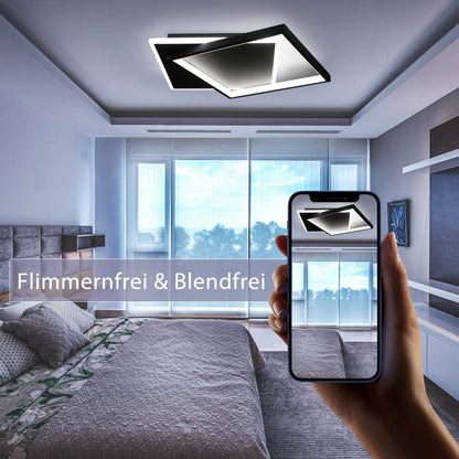 ZMH Deckenlampe LED Deckenleuchte Wohnzimmer: 44W Wohnzimmerlampe Schwarz Schlafzimmerlampe dimmbar mit Fernbedienung Modern Design Küchenlampe Deckenbeleuchtung aus Metall für Esszimmer Büro