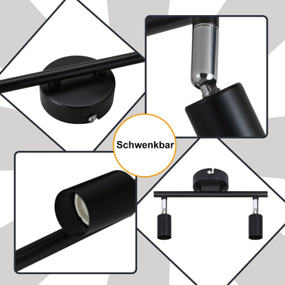 ZMH Deckenleuchte 2 Flammig Schwarz Deckenspot - Deckenstrahler LED Schwenkbar 330° GU10 Strahlar Ceiling Deckenlampe Schlafzimmer Wandstrahler für Flur Schlafzimmer Korrid Wohnzimmer