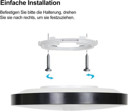 ZMH LED Deckenleuchte Schwarz Deckenlampe - Flach Küchenlampe IP44 Wasserdicht Badlampe Rund Ø28cm Flurlampe 17W Modern für Wohnzimmer Schlafzimmer Bad Flur Küche Kinderzimmer Eingang