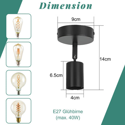 ZMH 2ER Deckenleuchte E27 Deckenlampe Schwarz - Deckenstrahler 1 Flammig Flur Deckenspot Vintage Wandstrahler Schwenkbar 330° MAX.40W Küche lampe für Wohnzimmer Schlafzimmer