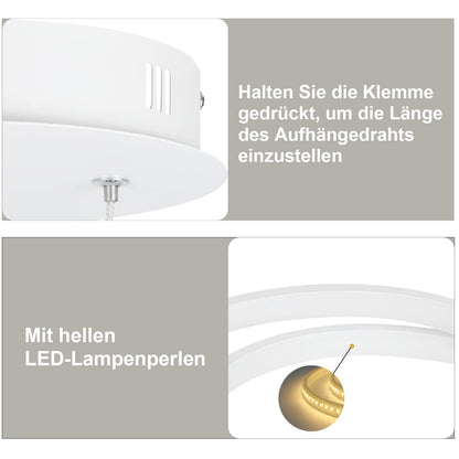 ZMH Pendelleuchte Esstisch Hängelampe LED: 40CM Weiß Hängend Lampe Dimmbar Hängeleuchte Design Esszimmerlampe Modern Esstischlampe mit Fernbedienung Pendellampe für Wohnzimmer Schlafzimmer Küche