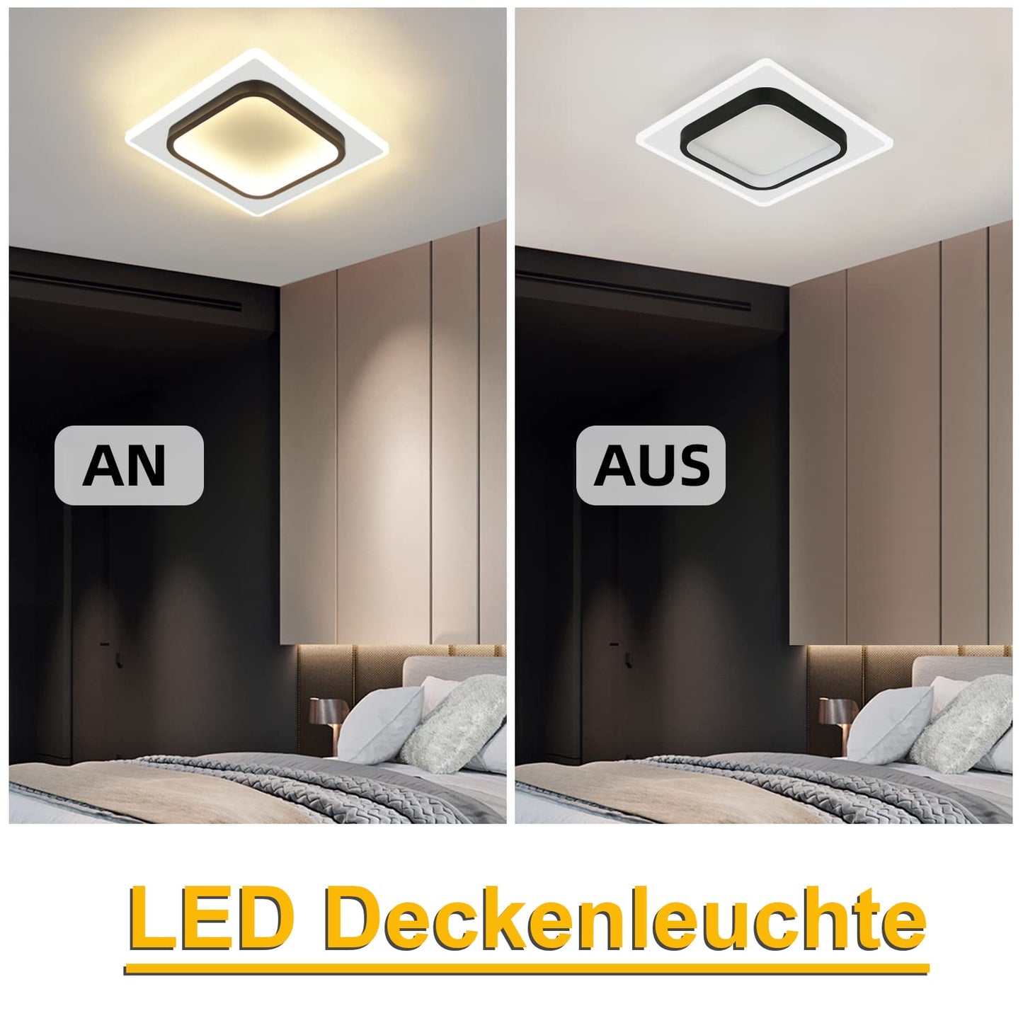 ZMH LED Deckenlampe Schlafzimmer Modern Deckenleuchte - Warmweiß Flurlampe Schwarz Schlafzimmerlampe 16W Acryl Wohnzimmerlampe Klein Design Küchenlampe für Flur Wohnzimmer Kinderzimmer Küche