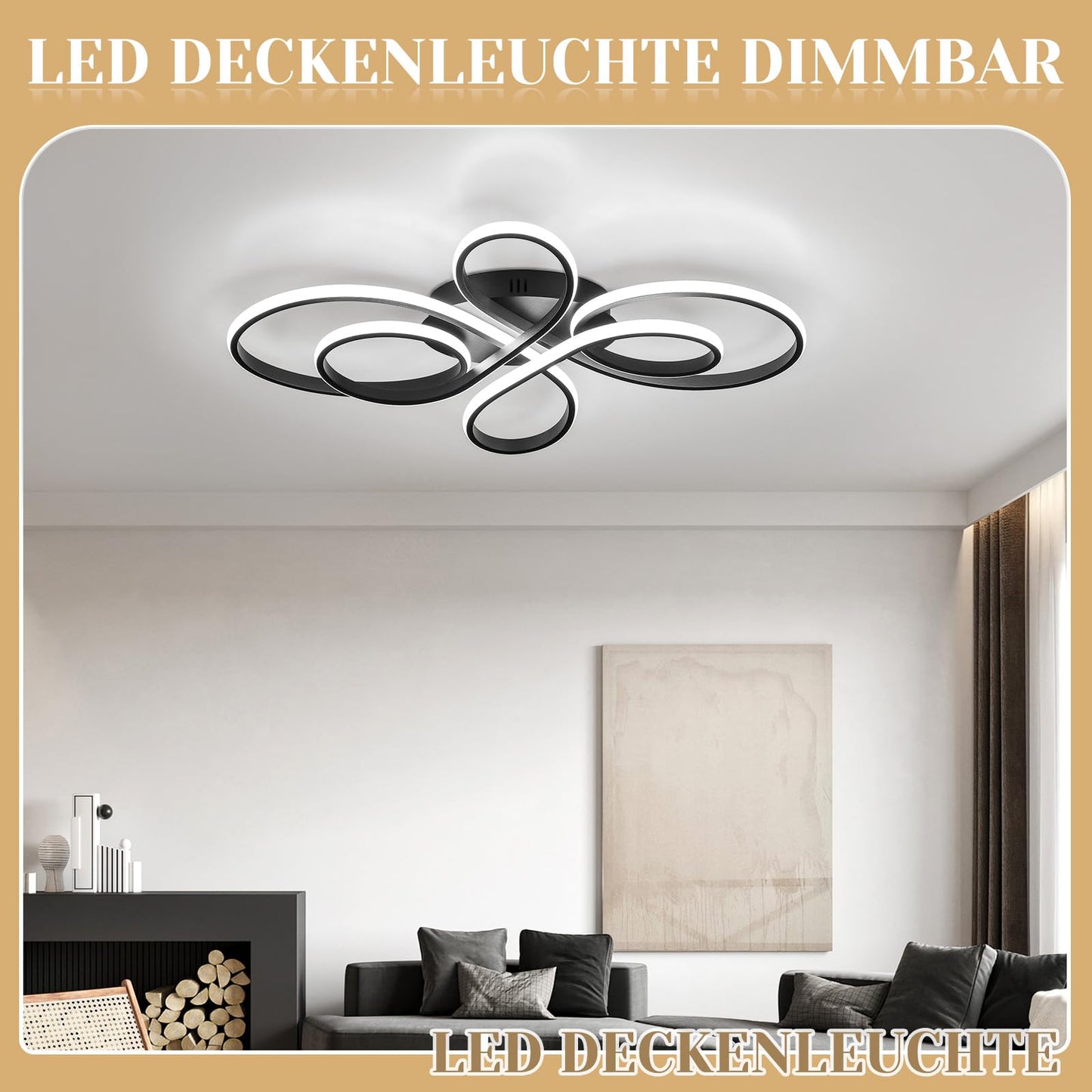 ZMH Deckenlampe LED Deckenleuchte Schwarz - Dimmbar Wohnzimmerlampe 80cm Wohnzimmer 78W Modern Schlafzimmerlampe Schlafzimmer mit Fernbedienung Design Deckenbeleuchtung Groß für Esszimmer Büro Küche