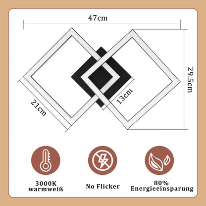 ZMH Deckenlampe LED Deckenleuchte Küche: 24W Küchenlampe Schwarz Wohnzimmerlampe Modern Design Flurlampe Warmweiß Flur Schlafzimmerlampe Eckig Deckenbeleuchtung für Wohnzimmer Schlafzimmer