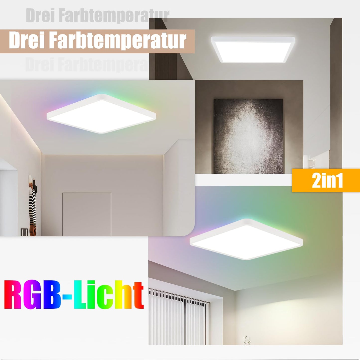 ZMH LED Deckenleuchte Flach Dimmbar Deckenlampe Wohnzimmer - RGB Farbwechsel Wohnzimmerlampe 36W Lampe Schlafzimmer Decke mit Fernbedienung Schlafzimmerlampe Küchenlampe IP44 Badezimmer Lampe