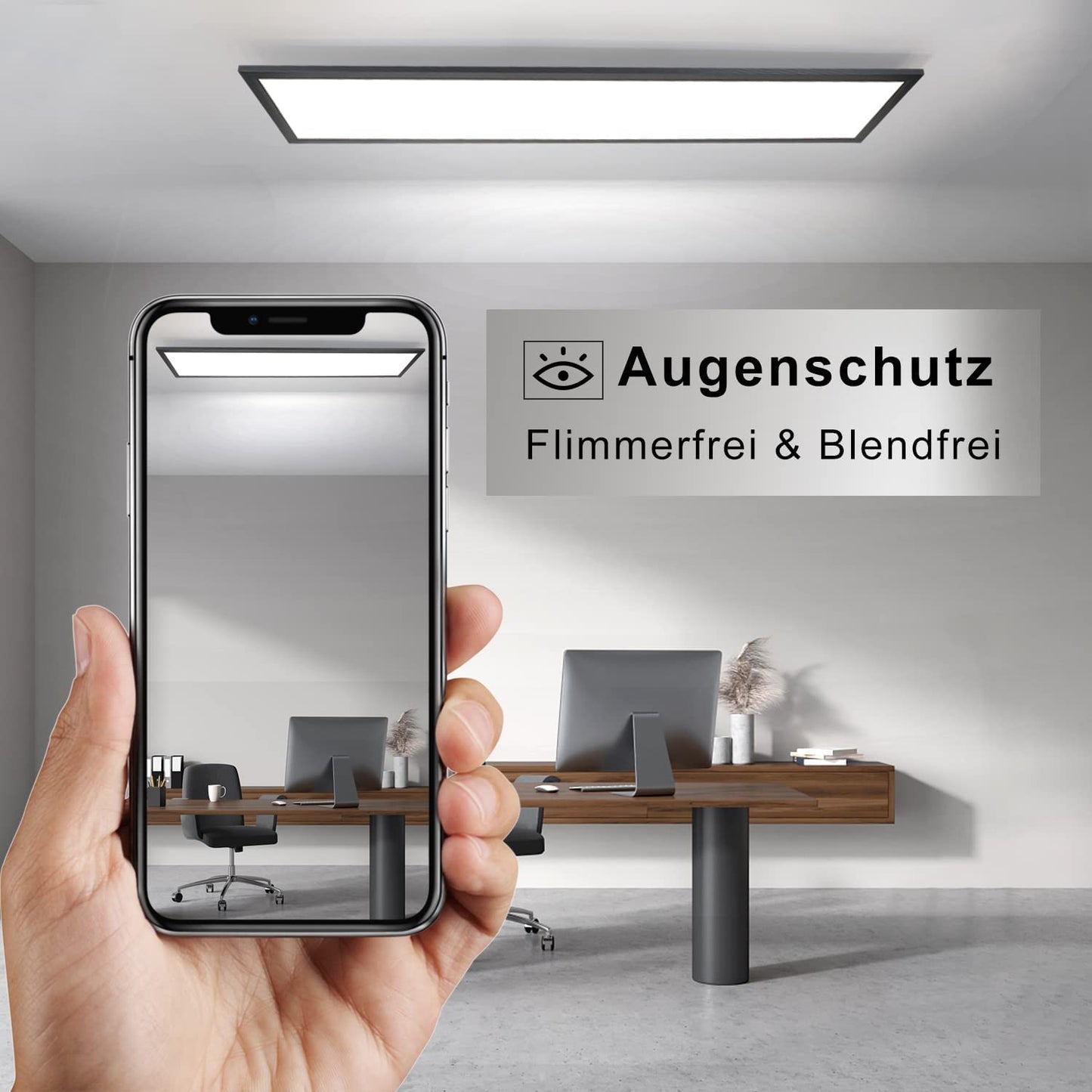 ZMH LED Panel Schwarz Deckenleuchte Dimmbar - 120x30CM Deckenlampe Flach Büro mit Fernbedienung Wohnzimmerlampe 48W Küchenlampe Deckenpanel Modern Weiß Büroleuchte für Küche Schlafzimmer Flur