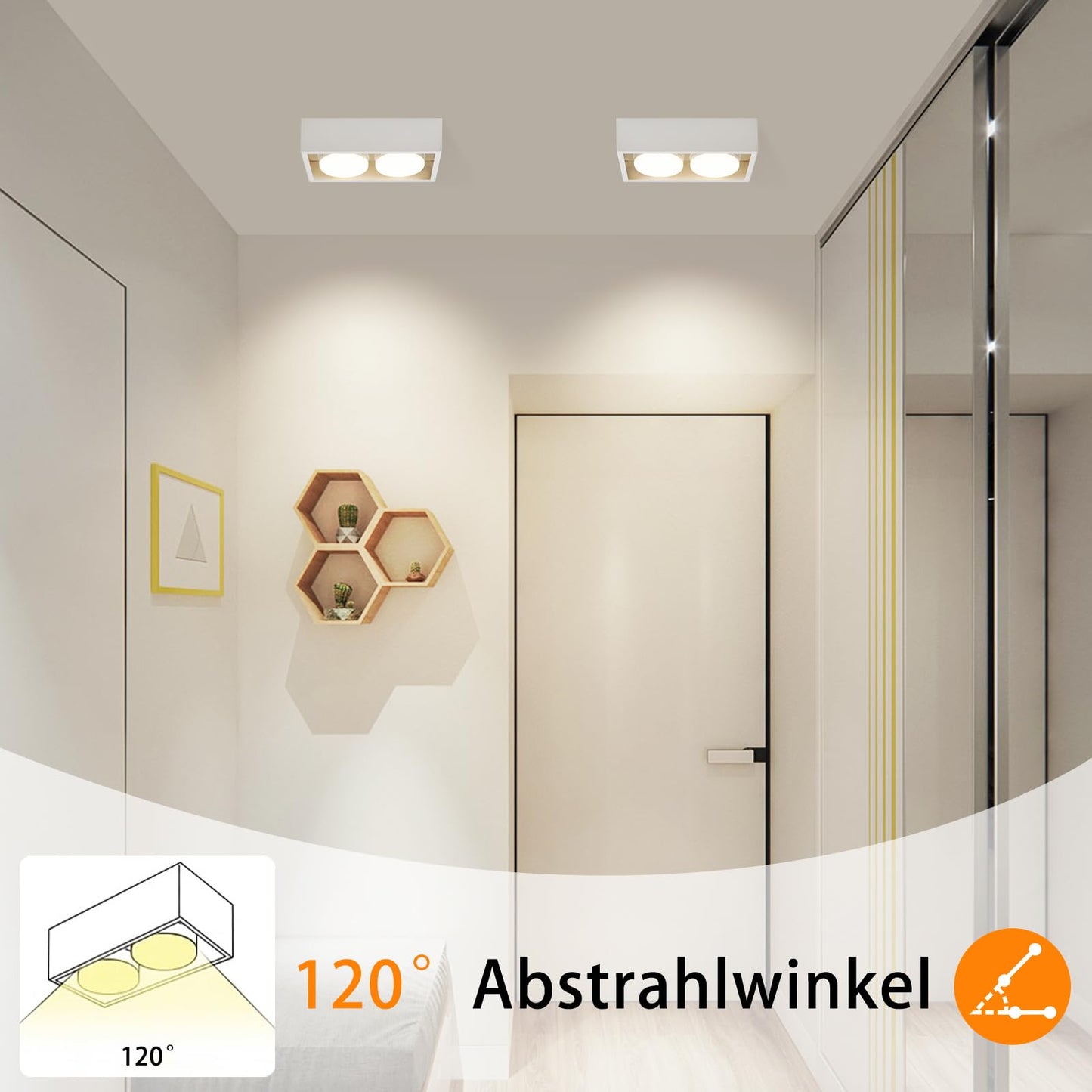 ZMH Aufbauspot LED Deckenspots - Aufbaustrahler Weiß Deckenstrahler mit 2 Flammig GX53 Schwenkbar Modern Eckig Spots Aufputz Deckenleuchte 2x5W Warmweiß Aufbauleuchte für Küche Wohnzimmer