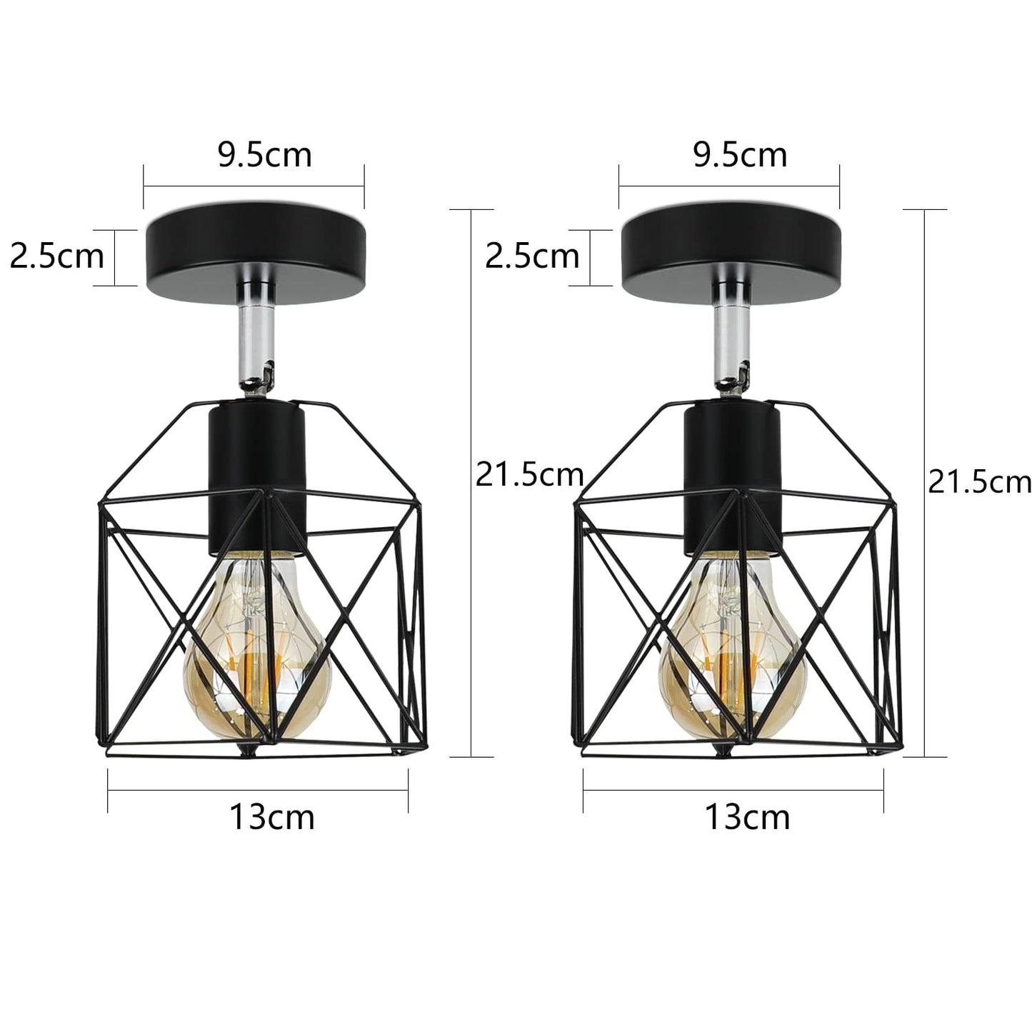 ZMH Deckenlampe 2ER Vintage Deckenleuchte Retro - E27 Flurlampe Retro Schlafzimmerlampe Schwarz Metall Flur Industrial Deckenbeleuchtung für Wohnzimmer Treppenhaus Balkon Küche