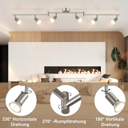 ZMH LED Deckenstrahler 6 Flammig Wohnzimmer - Deckenleuchte Modern Deckenlampe GU10 Deckenspot Schwenkbar 330°Drehbar Spot Strahler Lampe Edelstahl Decke Schlafzimmer innen Ohne Leuchtmittel