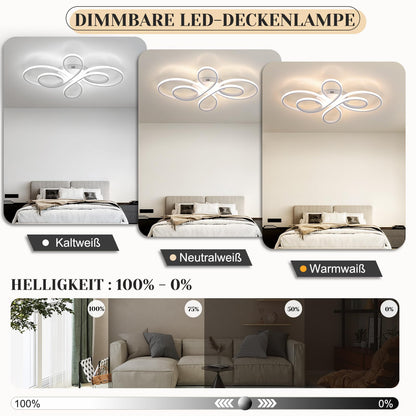 ZMH Deckenlampe LED Deckenleuchte Dimmbar - Wohnzimmerlampe Groß 100cm Wohnzimmer 90W Modern Weiß Schlafzimmerlampe Schlafzimmer mit Fernbedienung Design Deckenbeleuchtung für Esszimmer Büro Küche