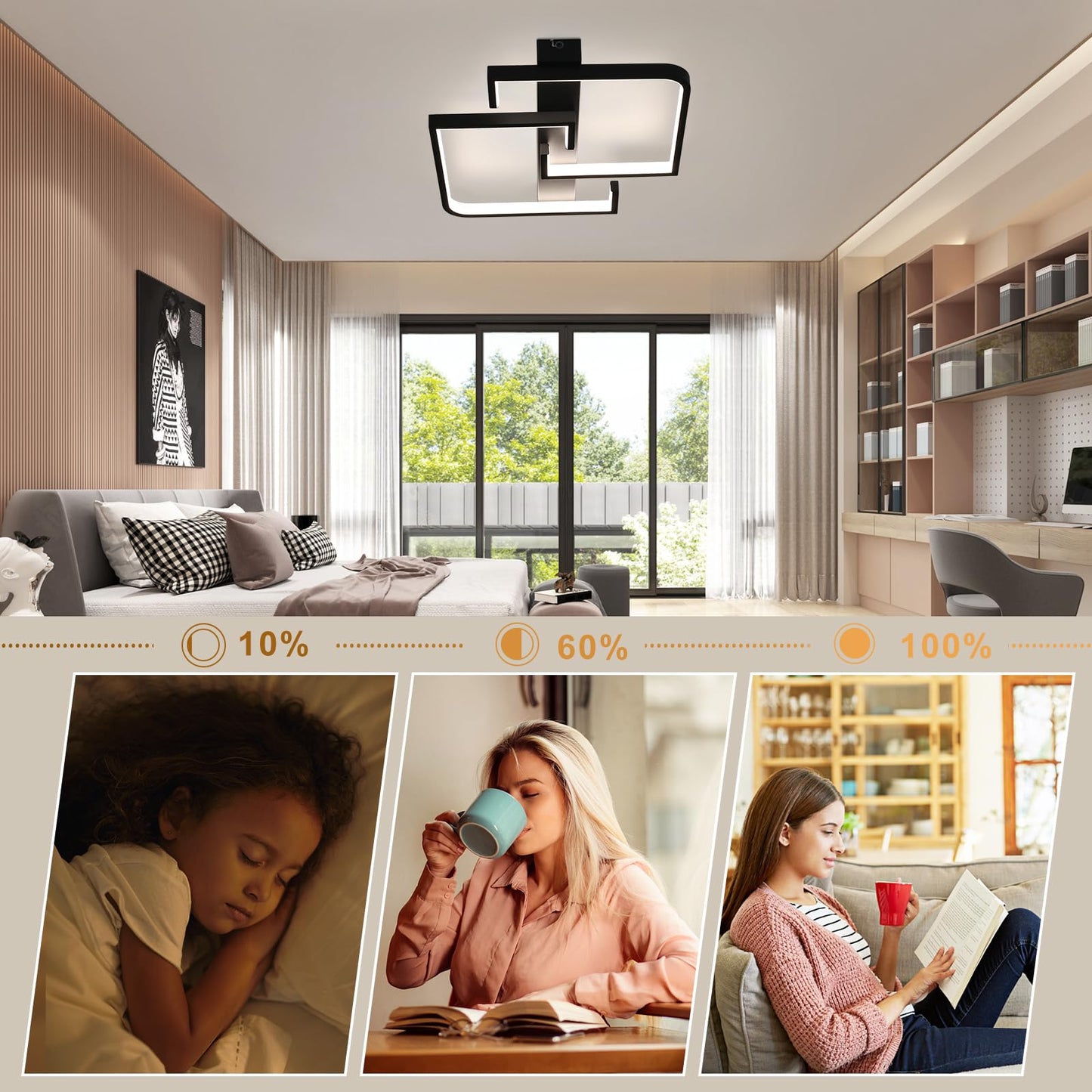 ZMH Deckenlampe LED Deckenleuchte Wohnzimmer Dimmbar mit Fernbedienung 45W 60CM Schwarz Wohnzimmerlampe aus Metall Modern Design Schlafzimmerlampe für Schlafzimmer Esszimmer Küchen Arbeitszimmer