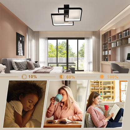 ZMH Deckenlampe LED Deckenleuchte Wohnzimmer Dimmbar mit Fernbedienung 45W 60CM Schwarz Wohnzimmerlampe aus Metall Modern Design Schlafzimmerlampe für Schlafzimmer Esszimmer Küchen Arbeitszimmer