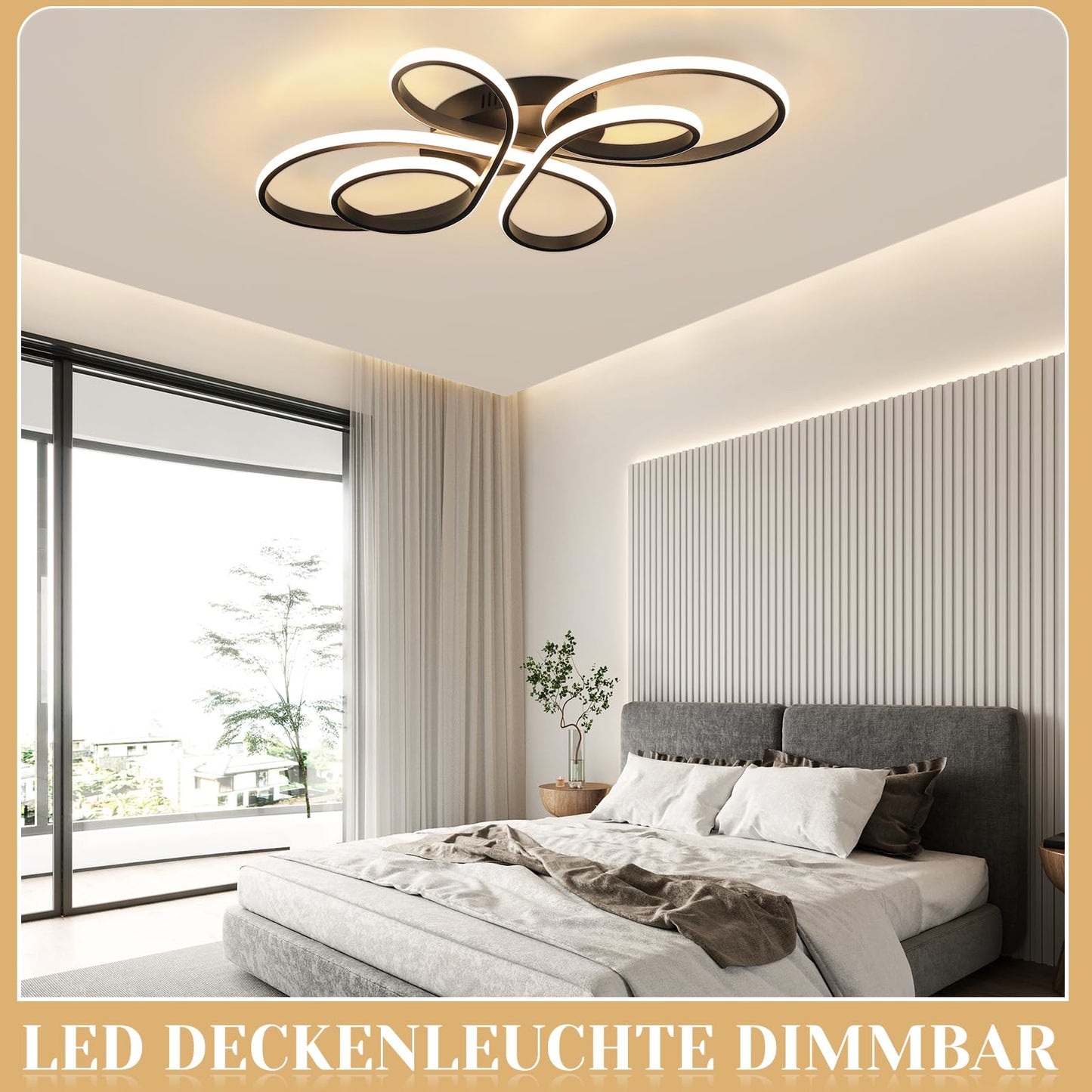 ZMH Deckenlampe LED Deckenleuchte Schwarz - Dimmbar Wohnzimmerlampe 80cm Wohnzimmer 78W Modern Schlafzimmerlampe Schlafzimmer mit Fernbedienung Design Deckenbeleuchtung Groß für Esszimmer Büro Küche