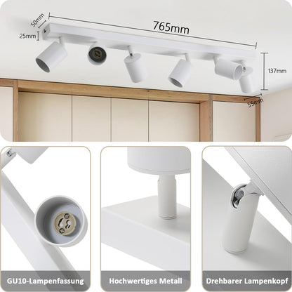 ZMH LED Deckenleuchte Weiß Deckenstrahler: GU10 Deckenlampe Spots 6 Flammig 330°Schwenkbar Deckenspots Modern Flurlampe Industrial Wandstrahler für Wohnzimmer Schlafzimmer Küche Ohne Leuchtmittel