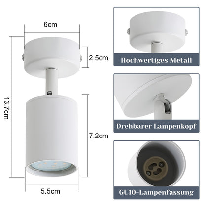 ZMH LED Deckenleuchte Weiß Deckenstrahler: GU10 Deckenlampe Spots 1 Flammig 330°Schwenkbar Deckenspots Modern Flurlampe Industrial Wandstrahler für Wohnzimmer Schlafzimmer Küche Ohne Leuchtmittel