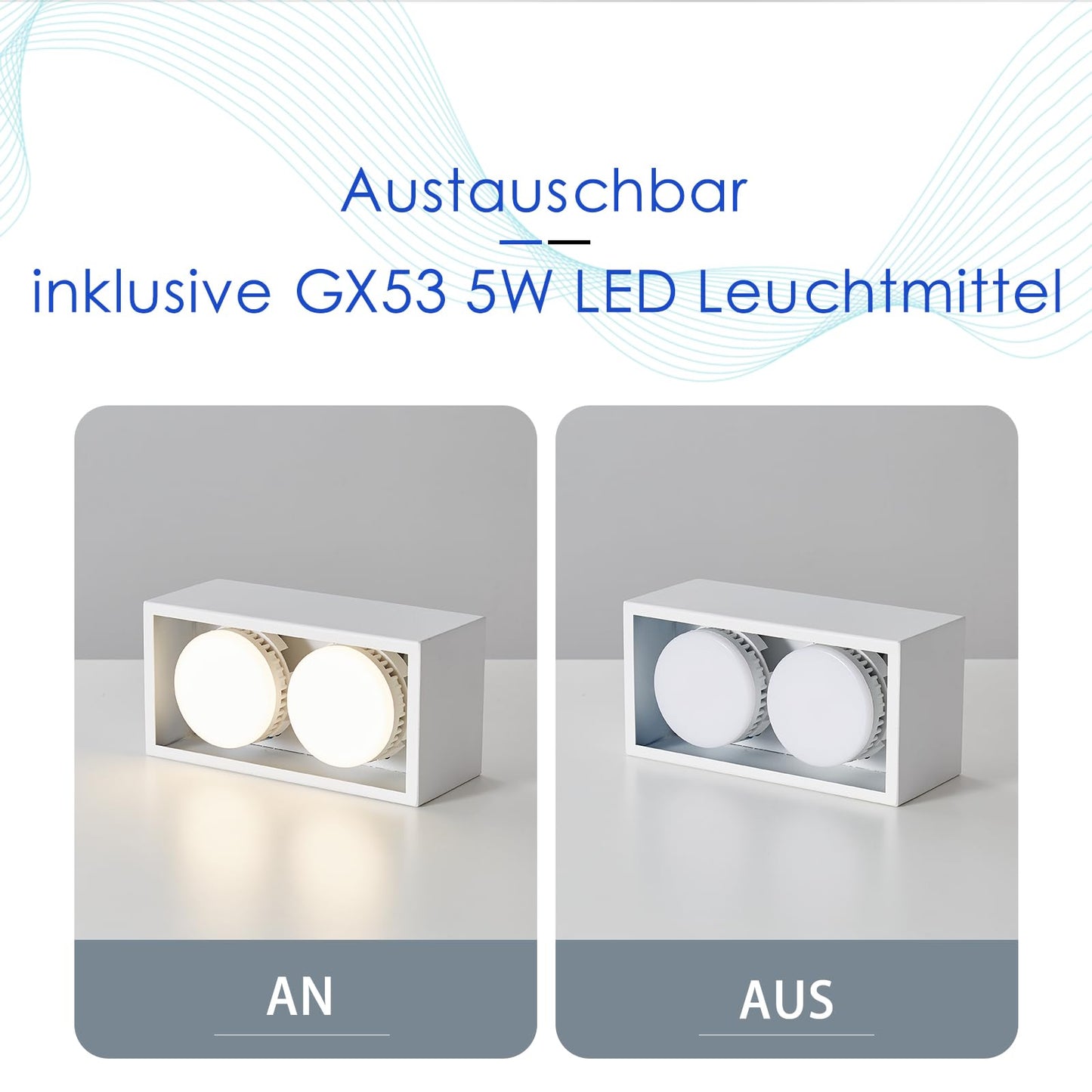 ZMH Aufbauspot LED Deckenspots - Aufbaustrahler Weiß Deckenstrahler mit 2 Flammig GX53 Schwenkbar Modern Eckig Spots Aufputz Deckenleuchte 2x5W Warmweiß Aufbauleuchte für Küche Wohnzimmer