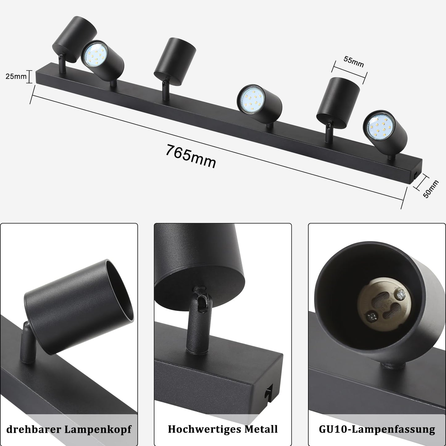 ZMH LED Deckenleuchte Schwarz Deckenstrahler: GU10 Deckenlampe Spots 6 Flammig 330°Schwenkbar Deckenspots Modern Flurlampe Industrial Wandstrahler für Wohnzimmer Schlafzimmer Küche Ohne Leuchtmittel