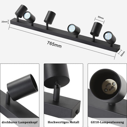 ZMH LED Deckenleuchte Schwarz Deckenstrahler: GU10 Deckenlampe Spots 6 Flammig 330°Schwenkbar Deckenspots Modern Flurlampe Industrial Wandstrahler für Wohnzimmer Schlafzimmer Küche Ohne Leuchtmittel