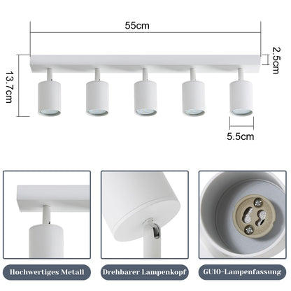 ZMH LED Deckenleuchte Weiß Deckenstrahler: GU10 Deckenlampe Spots 5 Flammig 330°Schwenkbar Deckenspots Modern Flurlampe Industrial Wandstrahler für Wohnzimmer Schlafzimmer Küche Ohne Leuchtmittel