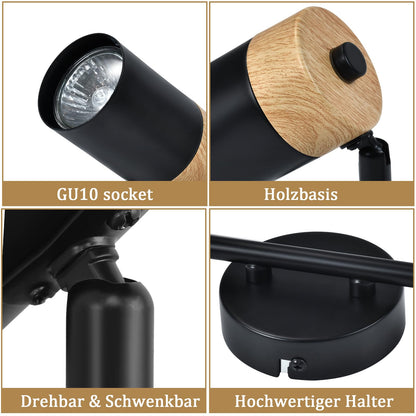 ZMH Deckenstrahler 2 Flammig Holz Deckenlampe - GU10 LED Deckenleuchte Schwarz Schwenkbar 330° Spotlight für Flur Garage Wohnzimmer Schlafzimmer Küche Ohne Leuchtmittel