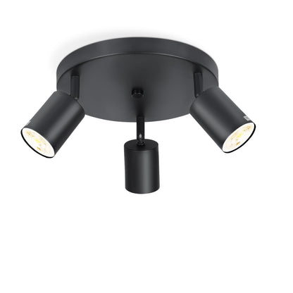 ZMH LED Deckenleuchte Schwarz Deckenstrahler - Deckenlampe 3 Flammig Rund Deckenspots GU10 Strahler Metall Küchenlampe Schwenkbar 350° Spotleuchte für Wohnzimmer Schlafzimmer Küche Flur - Ohne Birne