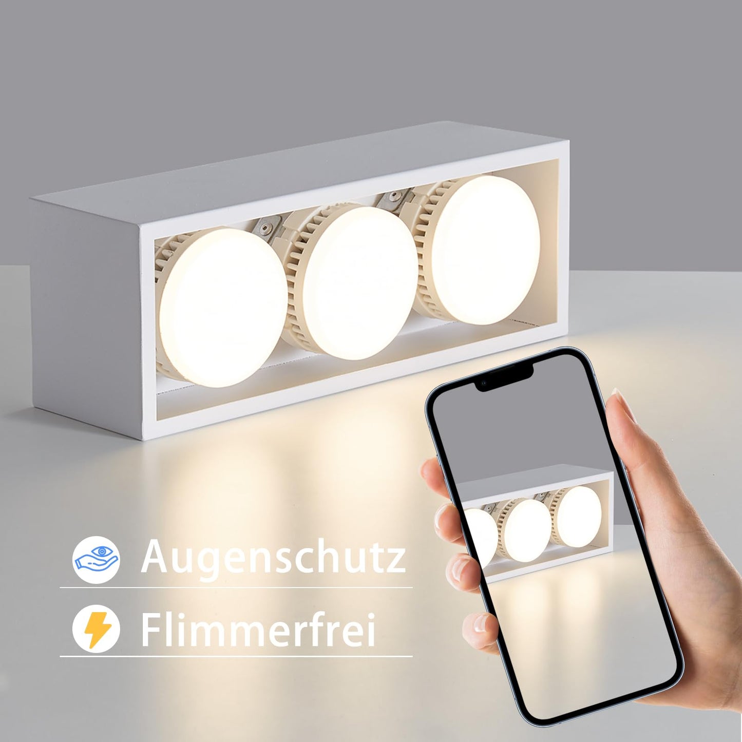 ZMH Deckenleuchte Aufputz LED Deckenspots - Weiß Deckenstrahler Modern Aufbaustrahler mit 3 Flammig Schwenkbar Aufbauspot Eckig Warmweiß 3x5W GX53 für Küche Wohnzimmer Esszimmer Schlafzimmer Flur