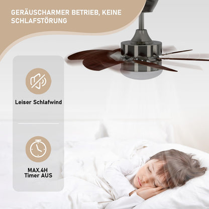 ZMH Deckenventilator Mit Beleuchtung und Fernbedienung Leise - Deckenlampe Wohnzimmer 6 Flügeln Ø75 cm Ventilator Timing Deckenleuchte Fan Sommer-/Winter für Schlafzimmer Esszimmer/Chrom