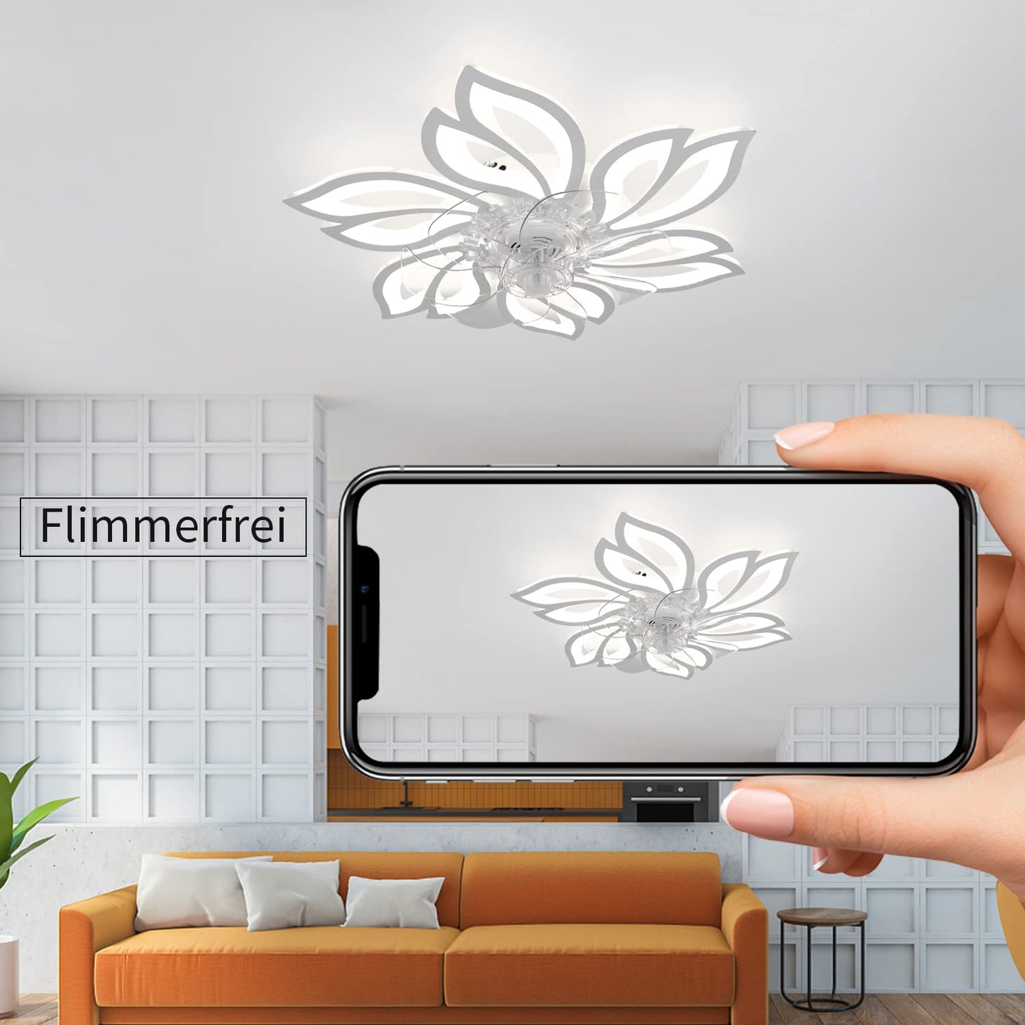 ZMH Deckenventilator Mit Beleuchtung und Fernbedienung Leise - LED Deckenlampe Dimmbar Ventilator Timing Deckenleuchte Kreativer 6 Lichter Design Wohnzimmer Fan Sommer-/Winter für Schlafzimmer