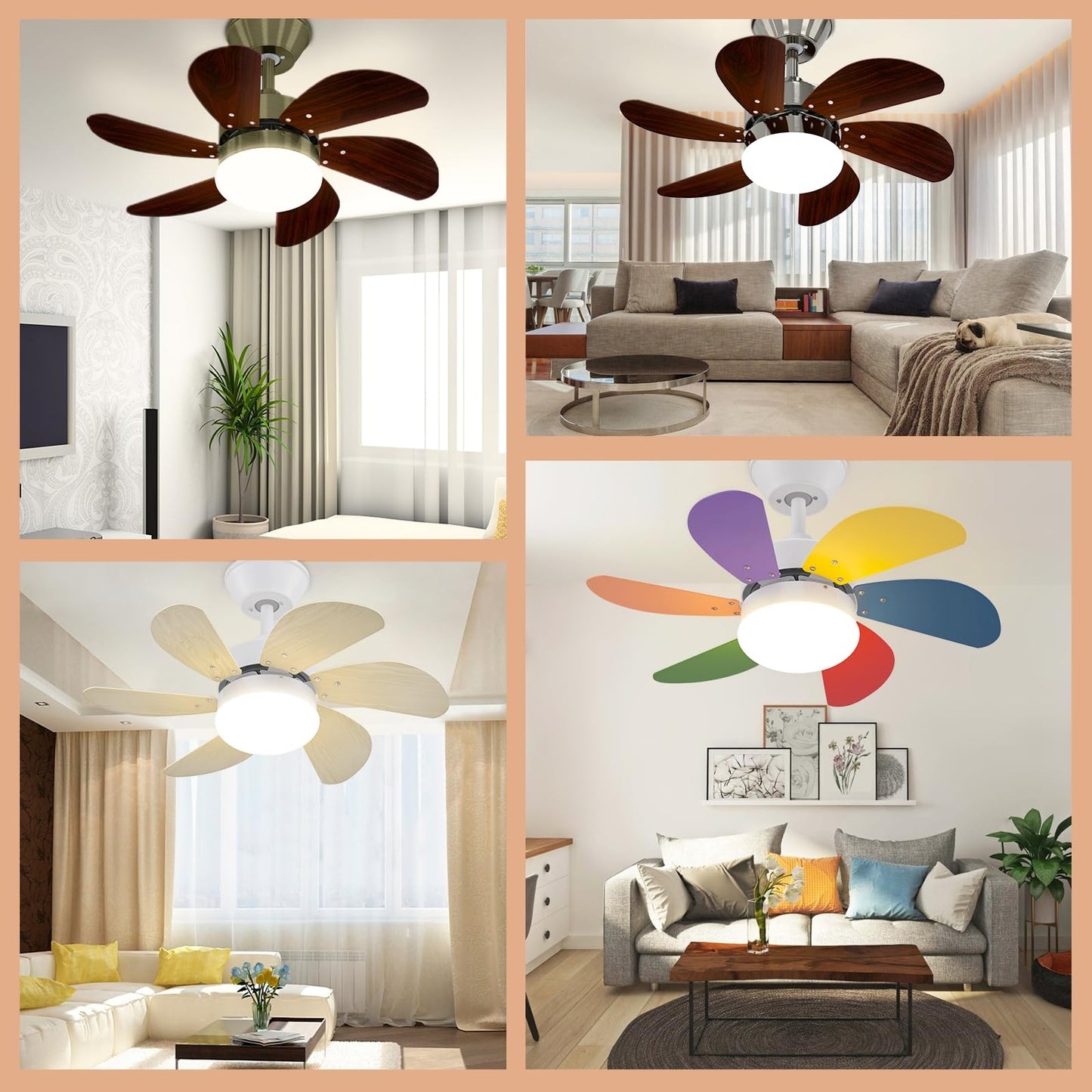 ZMH Deckenventilator Mit Beleuchtung und Fernbedienung Leise - Deckenlampe Wohnzimmer 6 Flügeln Ø75 cm Ventilator Timing Deckenleuchte mit Einzelleuchte Fan Sommer-/Winter Schlafzimmer/Bunt