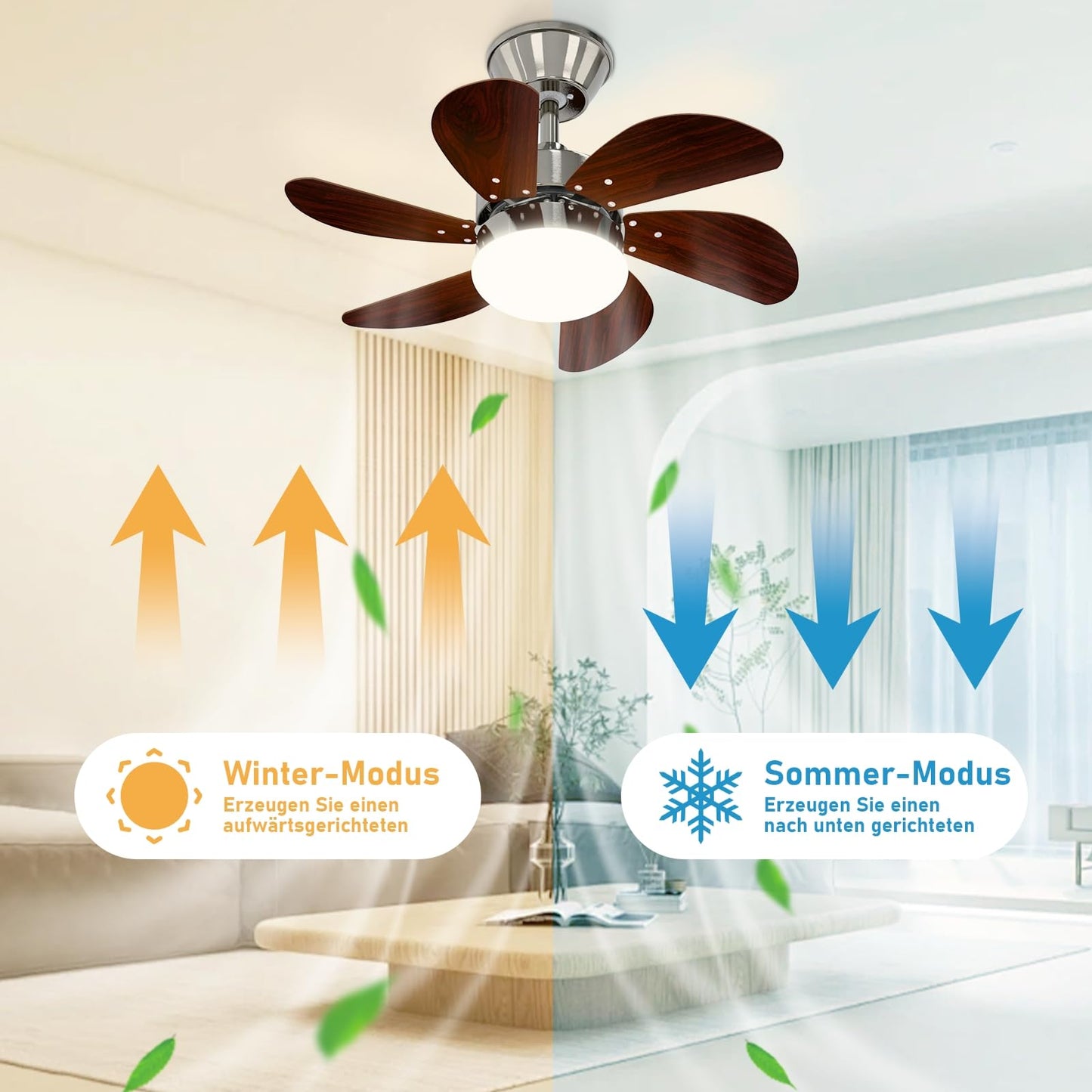 ZMH Deckenventilator Mit Beleuchtung und Fernbedienung Leise - Deckenlampe Wohnzimmer 6 Flügeln Ø75 cm Ventilator Timing Deckenleuchte Fan Sommer-/Winter für Schlafzimmer Esszimmer/Chrom