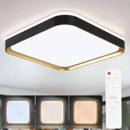 ZMH LED Deckenleuchte dimmbar Deckenlampe Wohnzimmer - 32W Flurlampe Modern Sternenhimmel Schlafzimmerlampe 30cm mit Fernbedienung Quadratisch Küchenlampe in Schwarz Gold inkl. Memoryfunktion für Büro