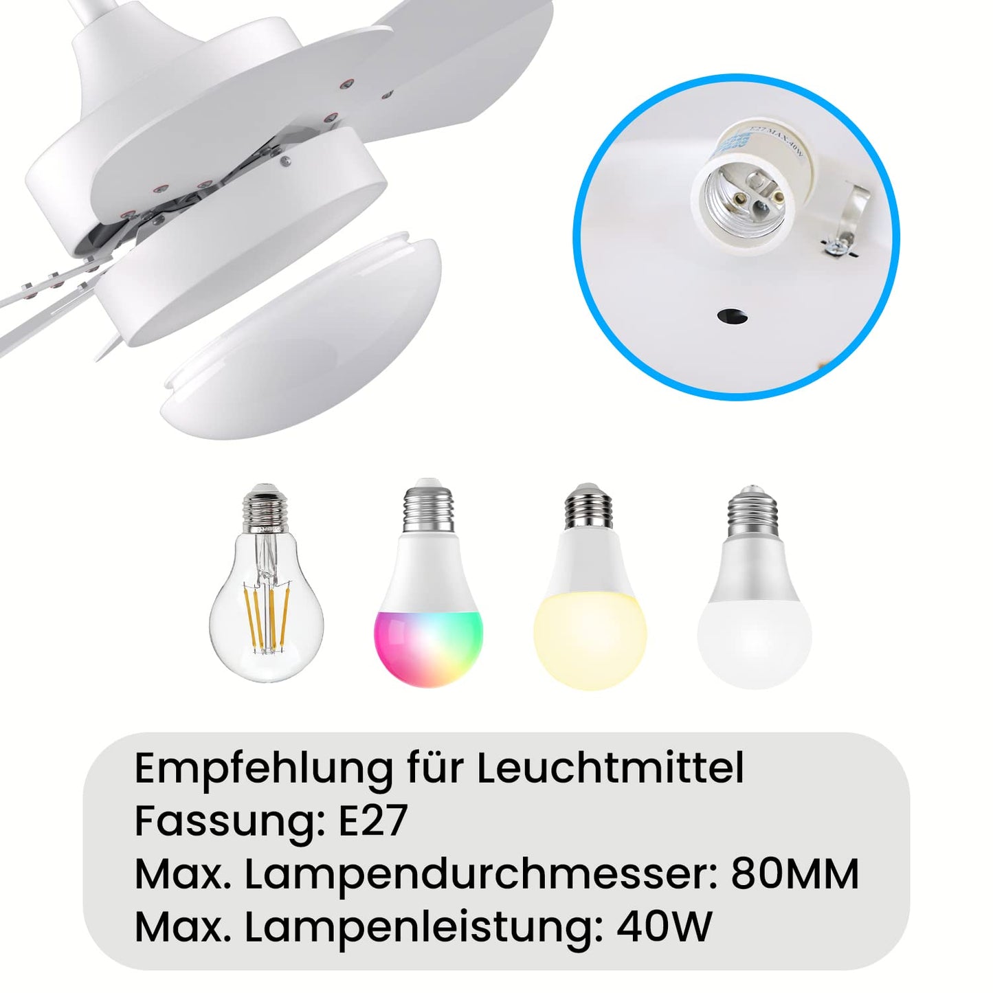 ZMH Deckenventilator Mit Beleuchtung und Fernbedienung Leise - Deckenlampe Wohnzimmer 6 Flügeln Ø75 cm Ventilator Timing Deckenleuchte Fan Sommer-/Winter für Schlafzimmer Küche - Ohne Glühbirne