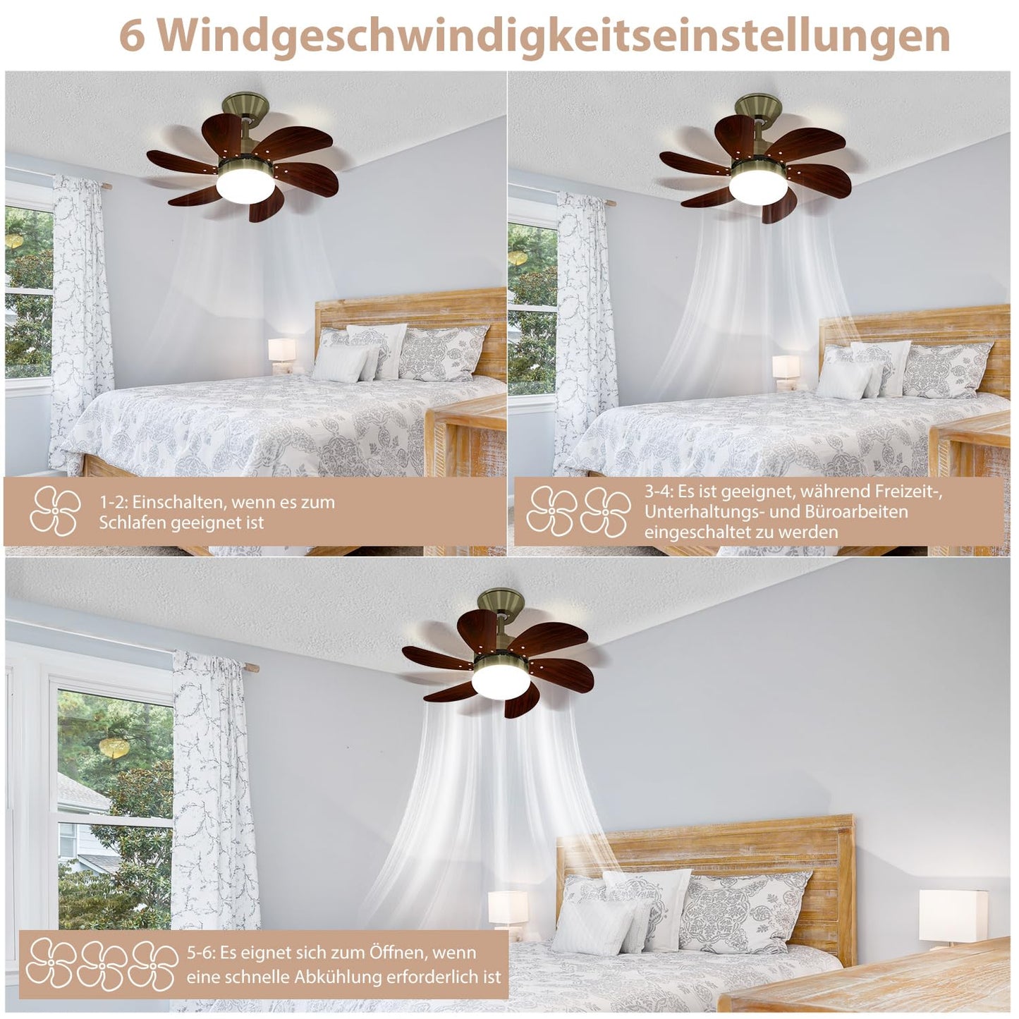 ZMH Deckenventilator Mit Beleuchtung und Fernbedienung Leise - Deckenlampe Ø75 cm 6 Flügeln Ventilator mit Einzelleuchte Deckenleuchte Fan Sommer-Winter für Schlafzimmer Wohnzimmer Balkon