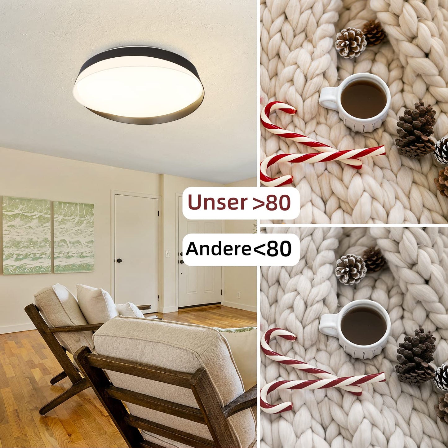 ZMH Deckenlampe LED Deckenleuchte Wohnzimmer - Dimmbar Schlafzimmerlampe Schwarz 36W Wohnzimmerlampe mit Fernbedienung Schlafzimmer Deckenbeleuchtung Rund Modern für Küche Flur Esszimmer