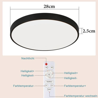 ZMH Deckenlampe LED Deckenleuchte Flach - Schlafzimmerlampe Dimmbar Schwarz Küchenlampe Badlampe 30W IP44 Flurlampe Kellerlampe Ø28cm Rund Badezimmerlampe Fernbedienung Wohnzimmer Schlafzimmer Bad