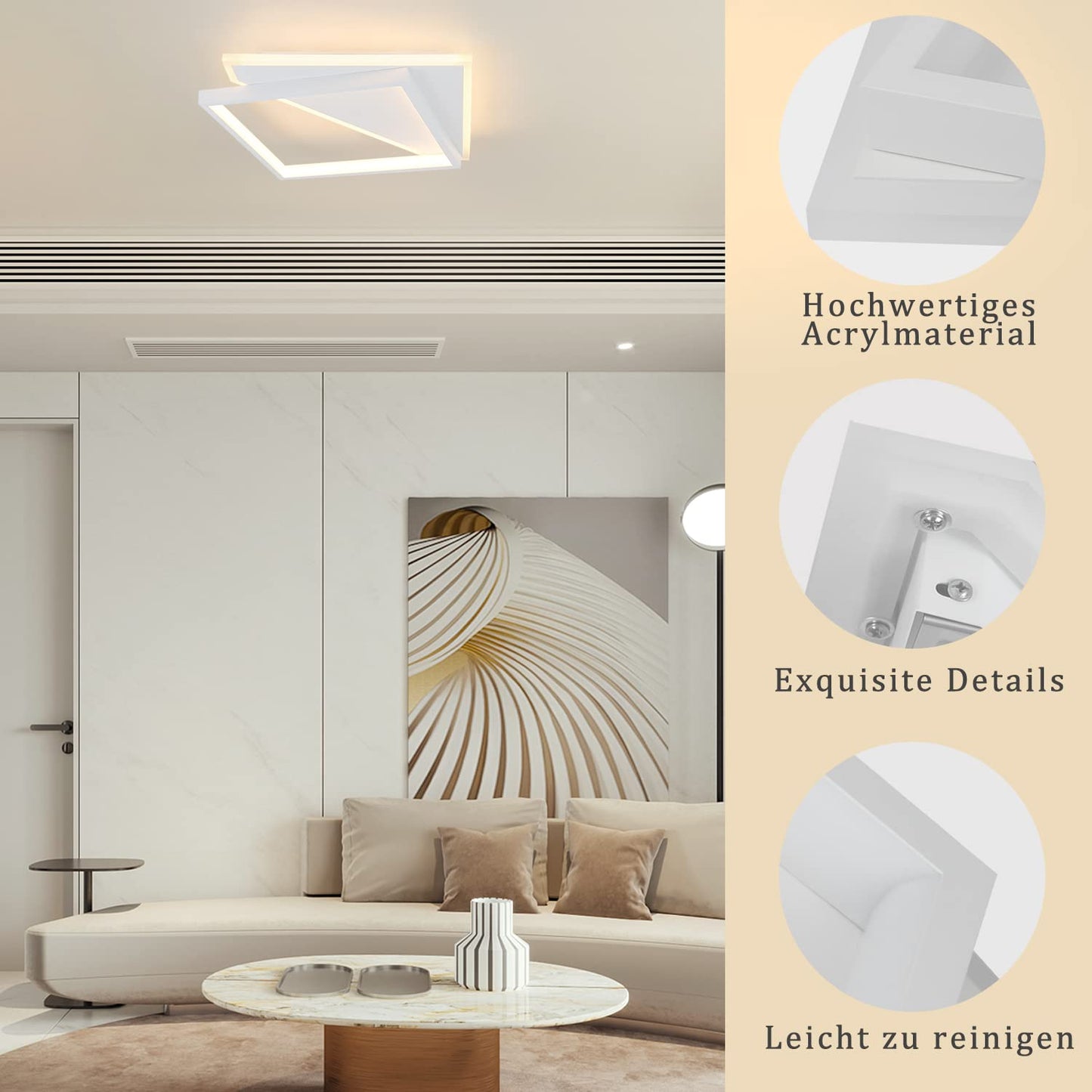 ZMH Deckenlampe LED Deckenleuchte Wohnzimmer - Dimmbar 53W Wohnzimmerlampe Modern Design mit Fernbedienung Deckenbeleuchtung für Schlafzimmer Küche Esszimmer Flur Treppenhaus Jugendzimmer