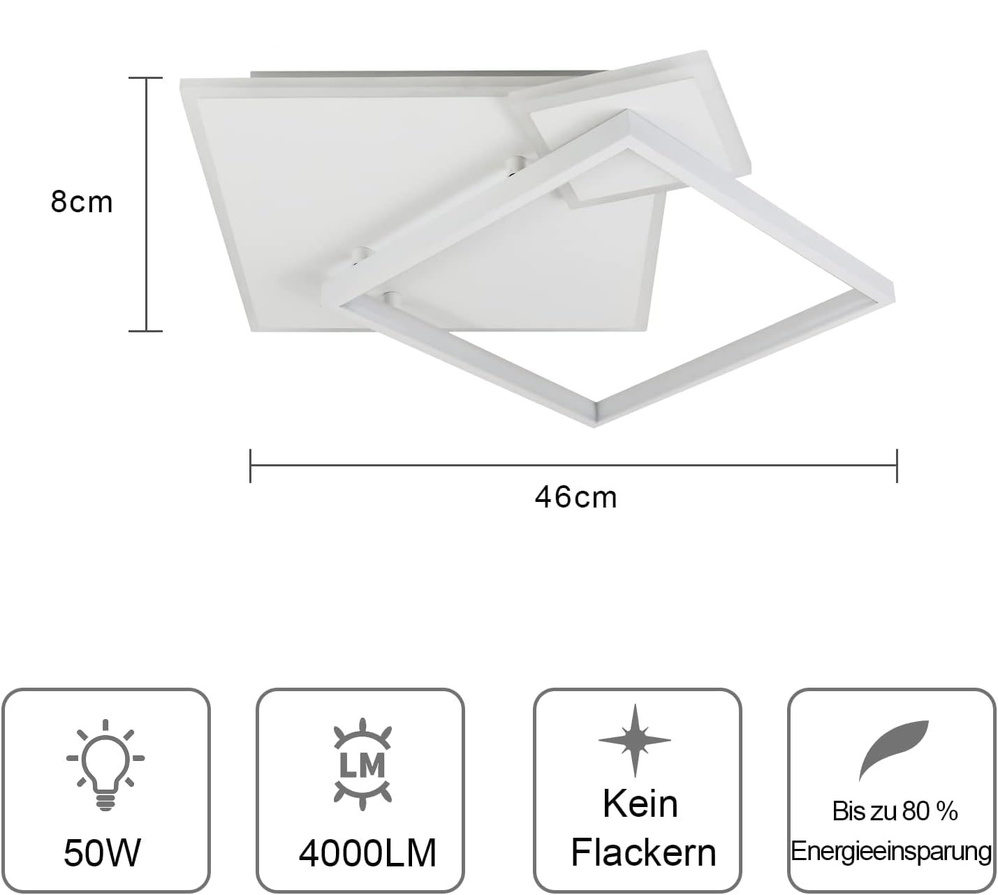 ZMH Deckenlampe LED Deckenleuchte Wohnzimmer - Dimmbar Wohnzimmerlampe 50W Modern Design mit Fernbedienung aus Metall Deckenbeleuchtung für Esszimmer Küche Jugendzimmer Schlafzimmer/Weiß