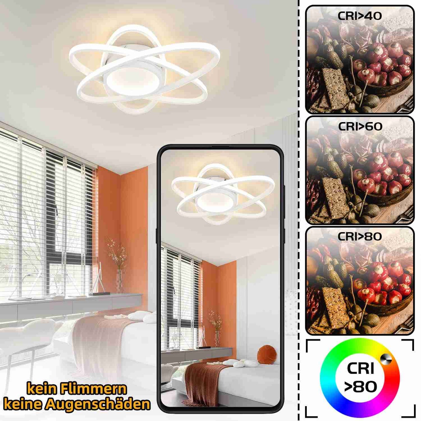 ZMH Deckenlampe LED Deckenleuchte Modern - Schlafzimmerlampe Design mit Fernbedienung 77W Dimmbar Wohnzimmerlampe Wohnzimmer Küchenlampe Deckenbeleuchtung für Schlafzimmer Küche Flur Büro