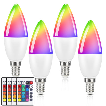 ZMH E14 LED Warmweiss Glühbirne RGB - 4 Stück RGB Farbwechsel Kerzen Lampe 4W Leuchtmittel Dimmbar mit Fernbedienung 3000K Farbige Edison Birne Glühlampe Deko für Cafe Bar KTV