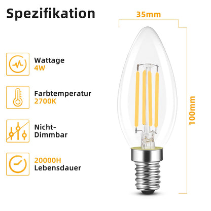 ZMH 10er pack LED E14 Glühbirne Leuchtmittel: Warmweiß Lampe kerze 4W 2700K Filament Birne Retro Edison C35 Glühlampe Vintage Light Bulb Glas Energiesparlampe - Nicht Dimmbar