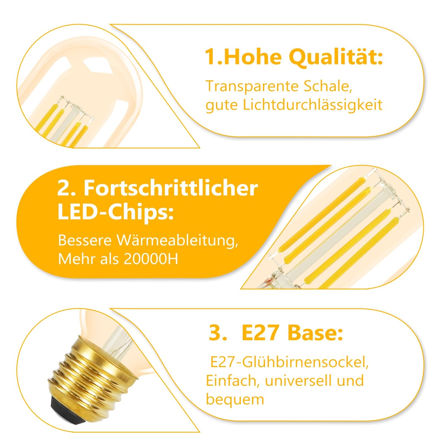 ZMH 4er pack E27 LED Warmweiss Vintage Glühbirnen - T45 LED Leuchtmittel Lampe E27 Birnen Edison 4W 2700K Energiesparlampe Light Bulbs Glühlampen Filament Retro Glas 360° Abstrahlwinkel