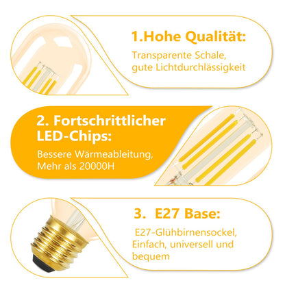 ZMH 4er pack E27 LED Warmweiss Vintage Glühbirnen - T45 LED Leuchtmittel Lampe E27 Birnen Edison 4W 2700K Energiesparlampe Light Bulbs Glühlampen Filament Retro Glas 360° Abstrahlwinkel