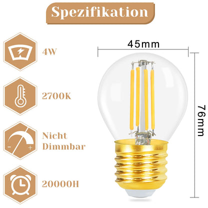 ZMH LED Glühbirne E27 Lampe: 6 stück Vintage Edison Glühlampe Warmweiß Retro Birne G45 2700K Bulbs 4W Filament Leuchtmittel Hochwertiges Glas Energiesparlampe für Hotel Café Haus Bar