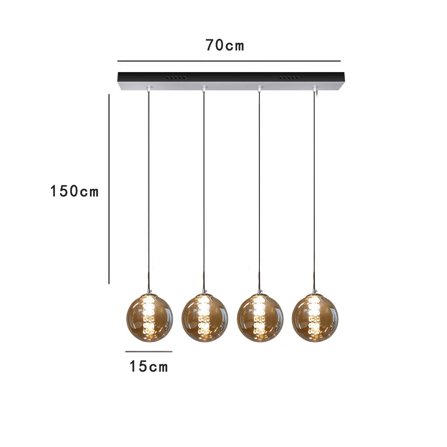 ZMH Pendelleuchte esstisch Pendellampe Höhenverstellbar Esszimmerlampe 4-Flammig Esstischlampe aus Glas in Farbe Bernstein Küchen Wohnzimmerlampe Schlafzimmerlampe Flurlampe