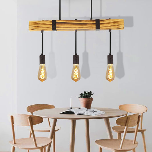 ZMH Pendelleuchte Esstisch aus Holz Vintage Hängelampe Retro Esszimmerlampe in 61CM Holzbalken - 3 x E27 max. 25W - Höhenverstellbar Industrial Pendellampe für Restaurant Bar Esszimmer Wohnzimmer