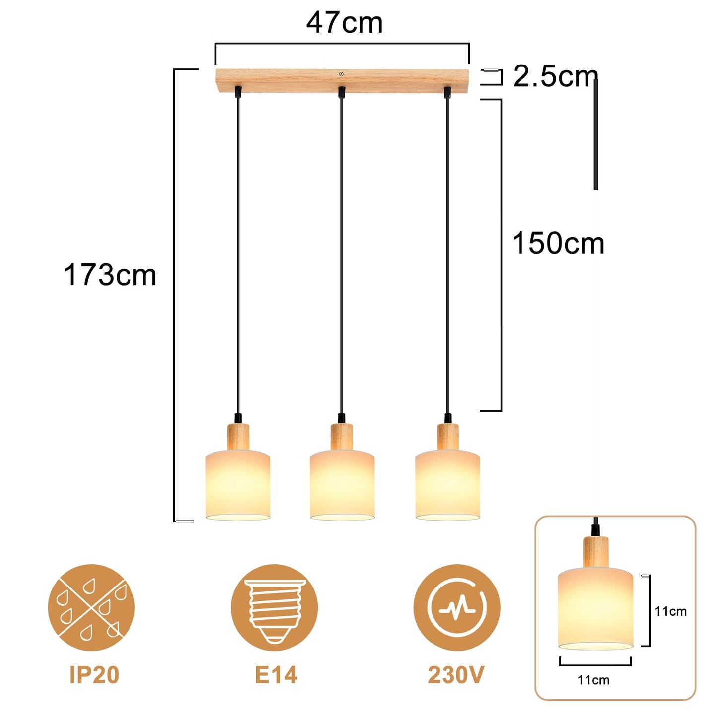 ZMH Pendelleuchte Esstisch Hängelampe Holz - Esszimmerlampe Vintage E14 Hängeleuchte Weiß Esstischlampe Rustikal hängend Pendellampe Stoffschirm für Restaurant Küche Wohnzimmer Arbeitszimmer