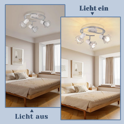 ZMH Deckenstrahler 3 Flammig Rund - Deckenleuchte Deckenlampe Industrial Retro E14 Schwenkbar Weiß Metall Innen für Wohnzimmer Schlafzimmer Arbeitszimmer Flur Küche, Keine Leuchtmittel