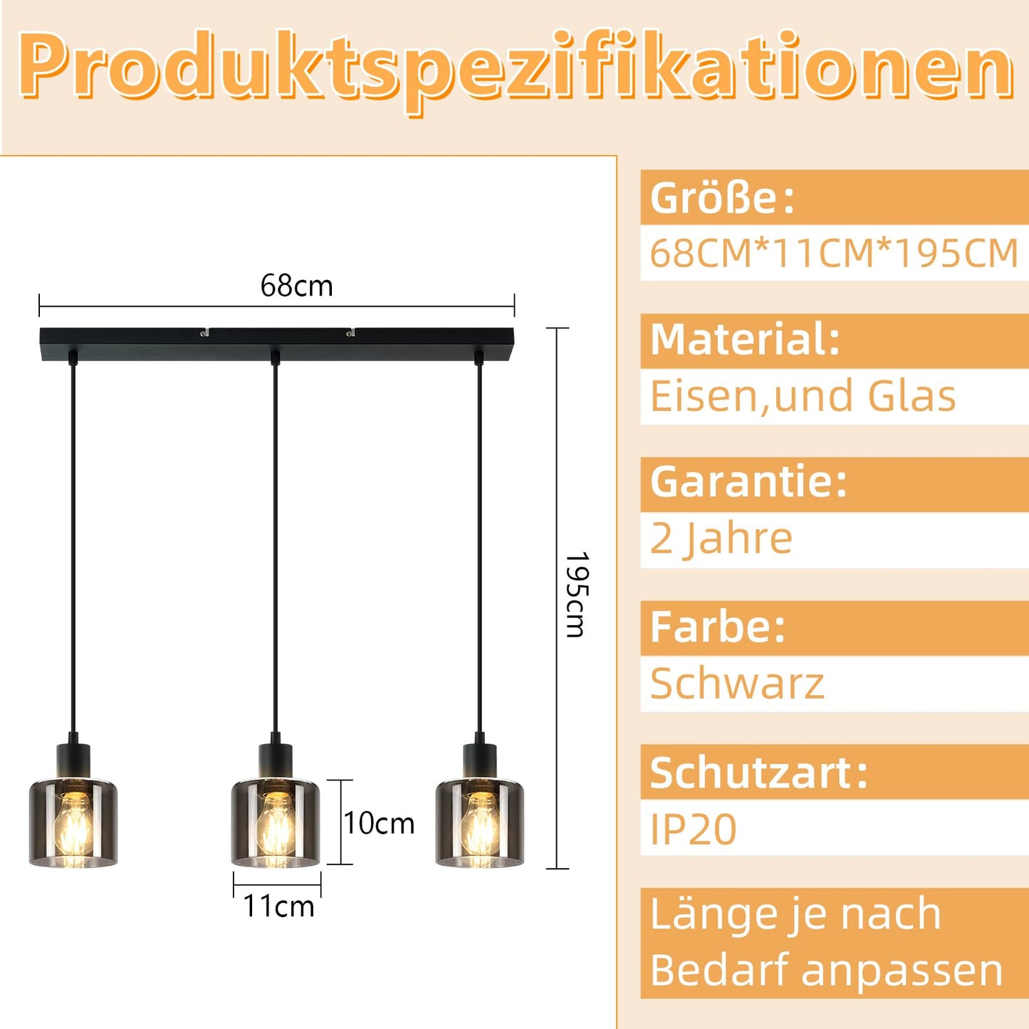 ZMH Pendelleuchte Esstisch Hängelampe Schwarz - Esstischlampe Hängend E27 Hängeleuchte Vintage 3 Flammig Esszimmerlampe Industrial Pendellampe Retro für Wohnzimmer Hotel Büro (ohne Leuchtmittel)